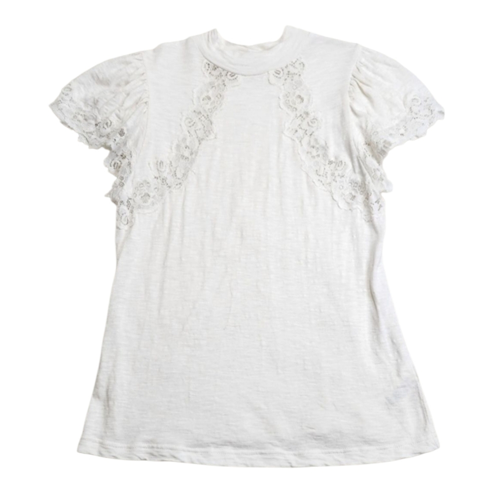 REBECCA TAYLOR Lace-trimmed wool blend Jersey Top Ivory/Milk | Coquette Girlcore